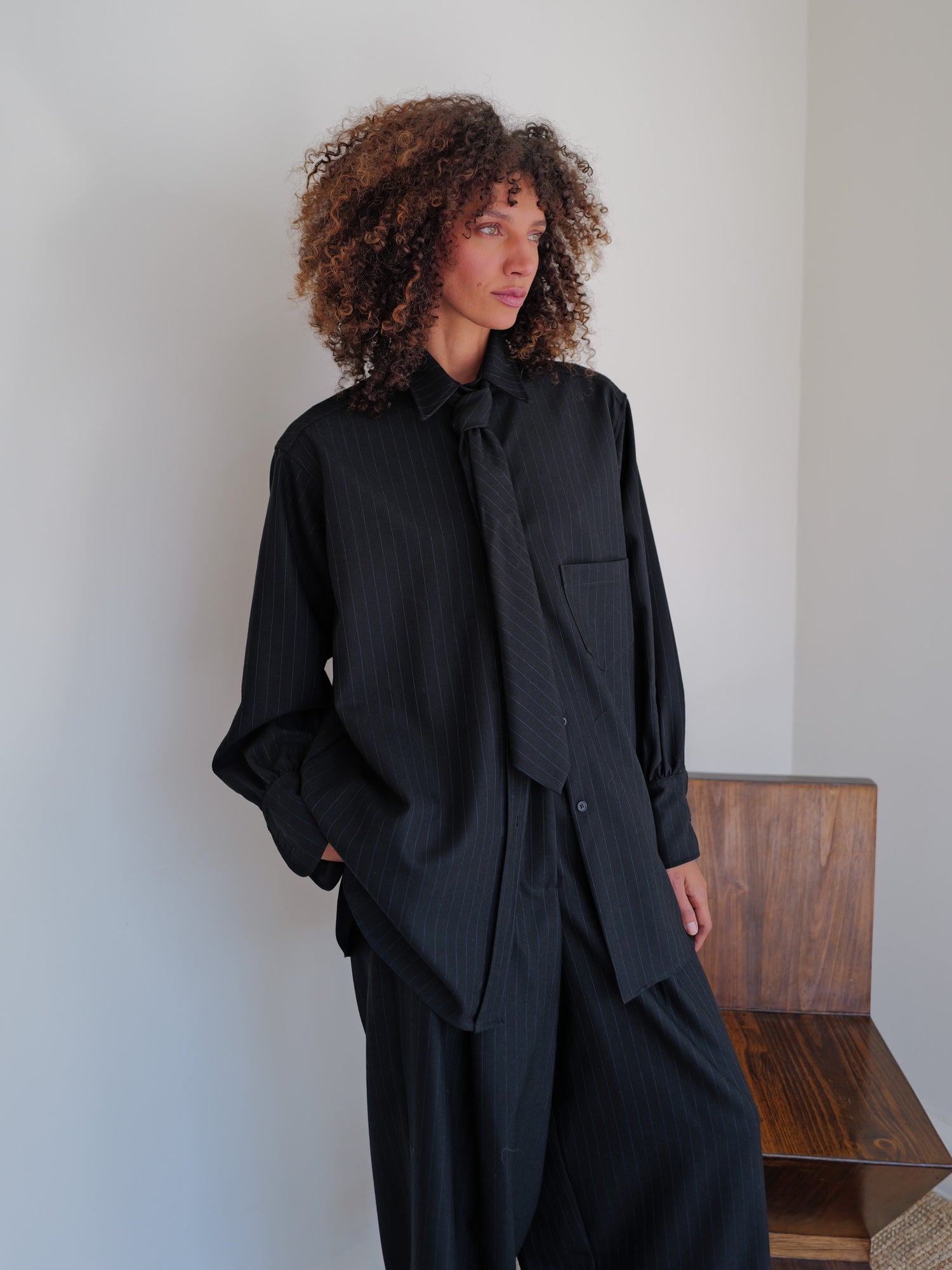 The Pinstripe Wool Boyfriend Shirt
