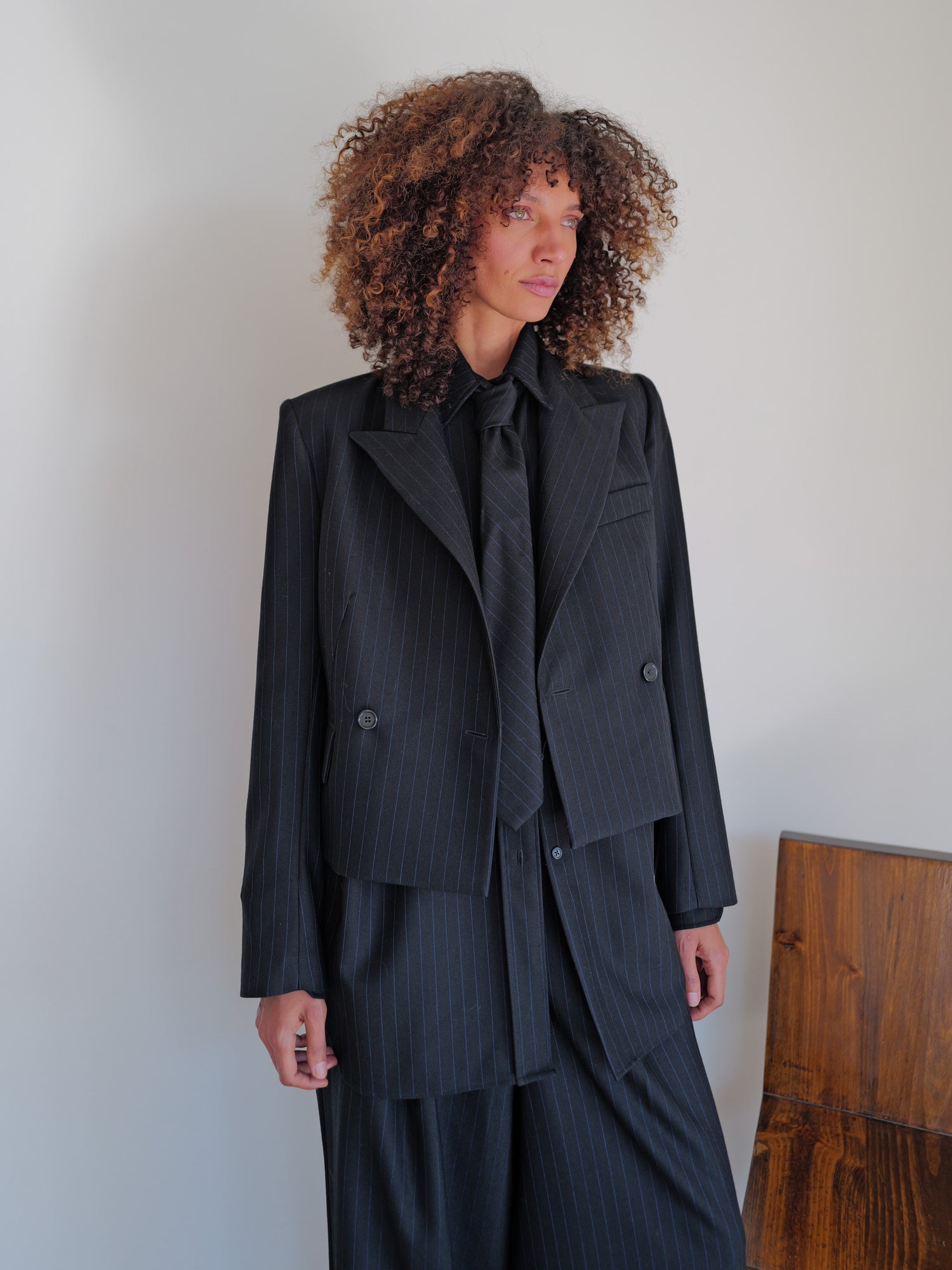 The Pinstripe Wool Boyfriend Shirt