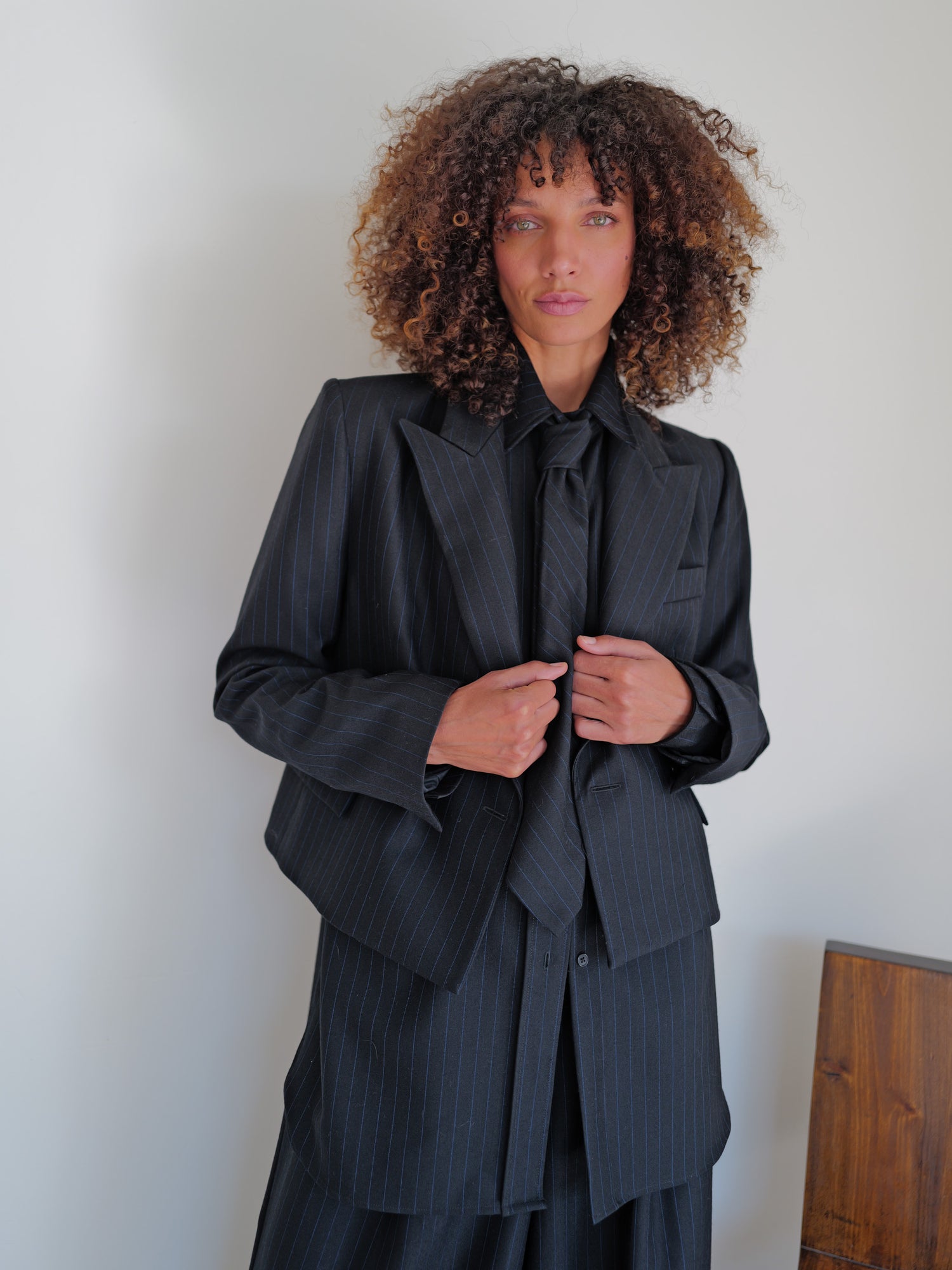The Pinstripe Tuxedo Blazer in Navy
