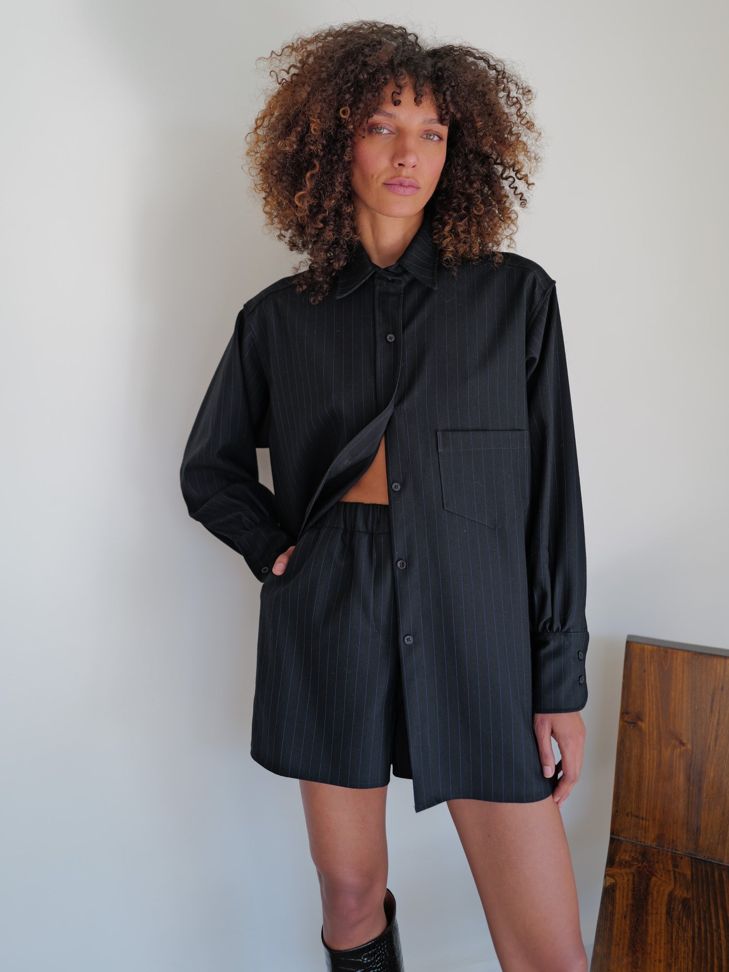 The Pinstripe Wool Boyfriend Shirt