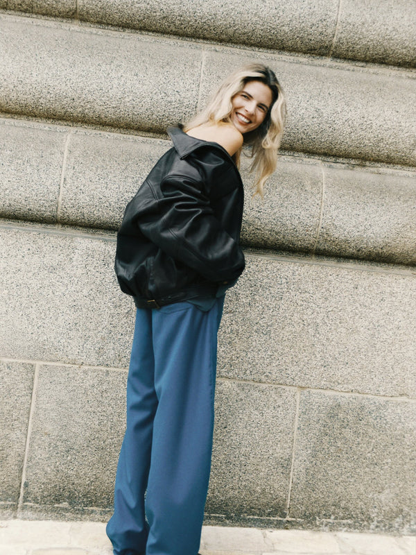 The Oversized Distressed Leather Bomber Jacket