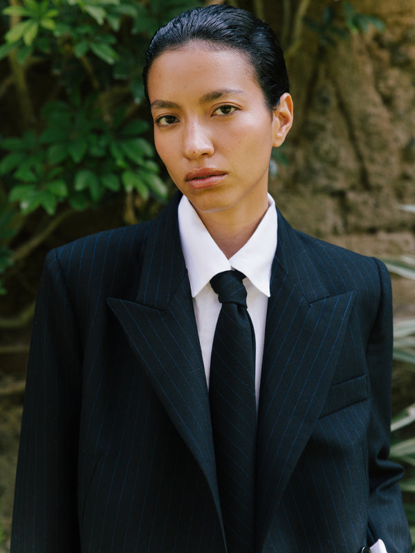 The Pinstripe Wool Necktie in Navy/Black