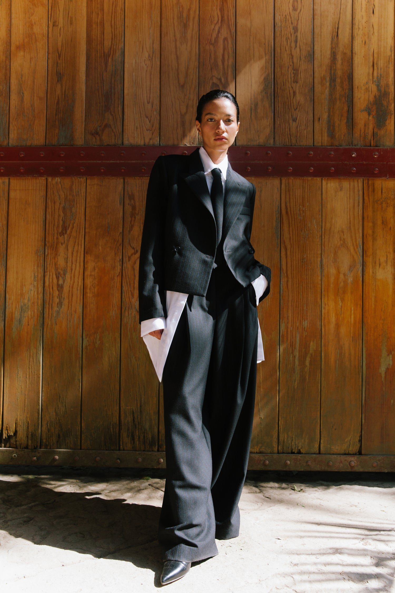 The Pinstripe Tuxedo Blazer in Navy