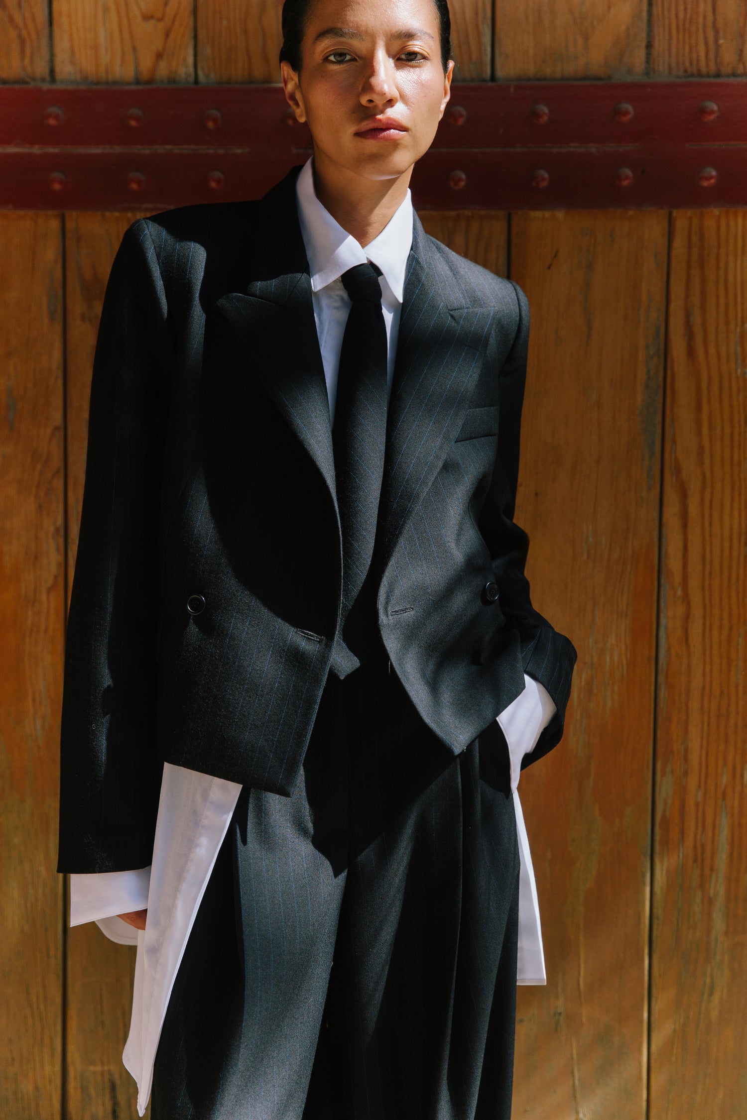 The Pinstripe Tuxedo Blazer in Navy