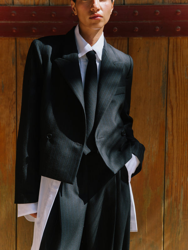 The Pinstripe Tuxedo Blazer in Navy