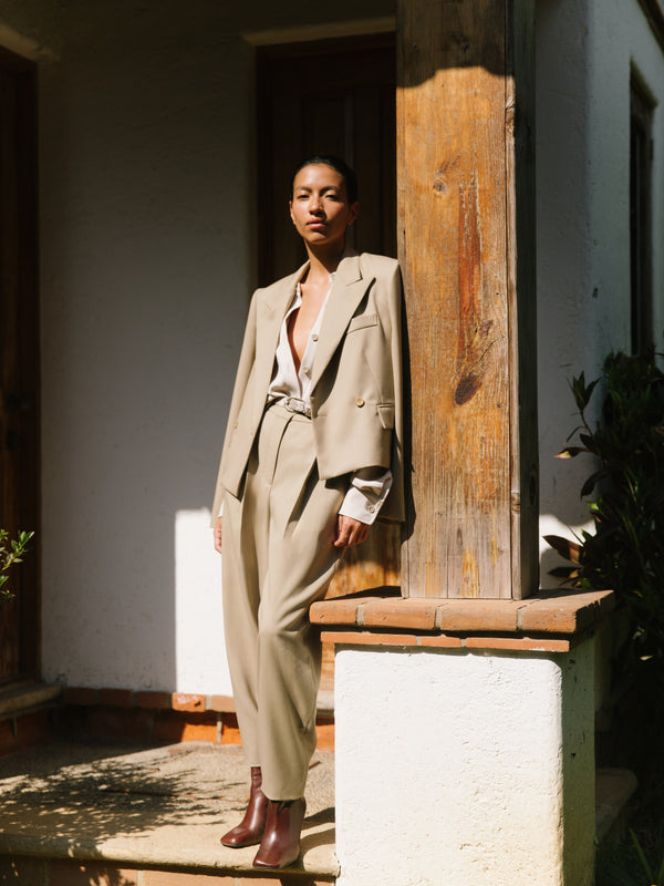 The Pinstripe Tuxedo Blazer in Yellow/Blue