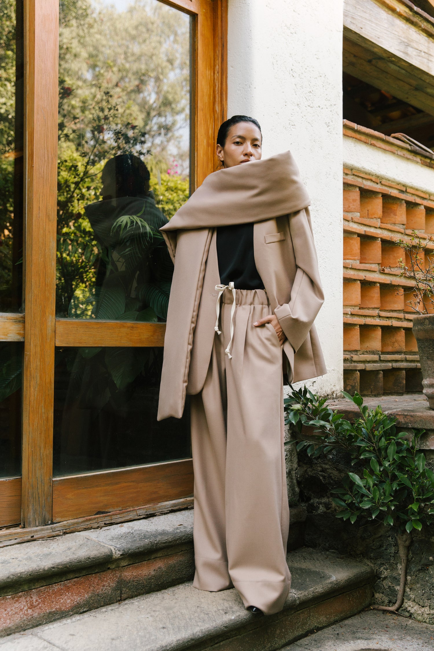 The Wool Padded Scarf in Tan