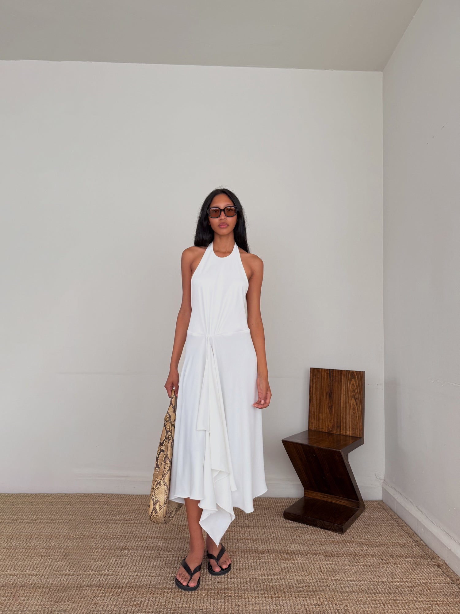 The Crepe Asymmetrical Halter Dress