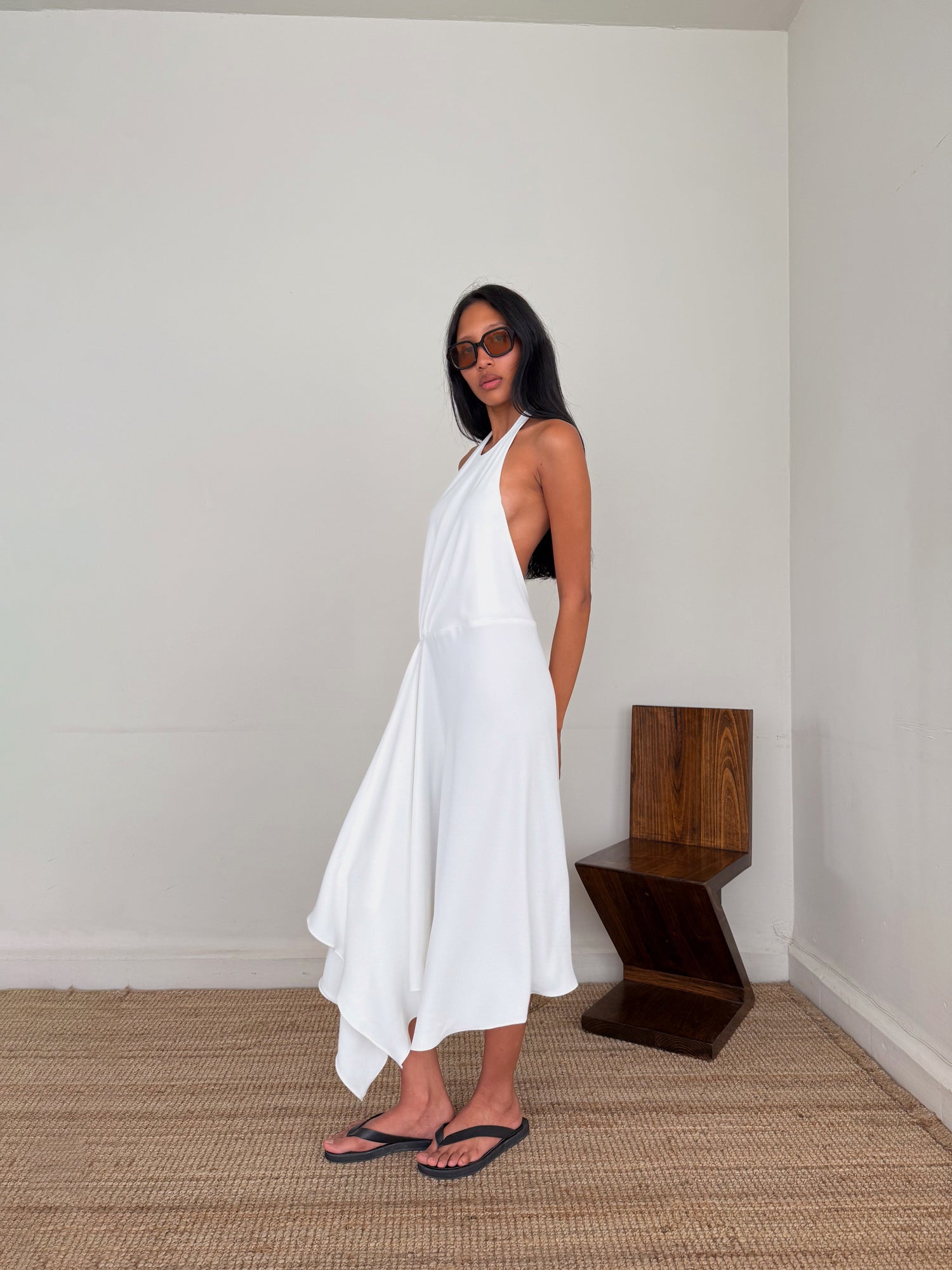 The Crepe Asymmetrical Halter Dress