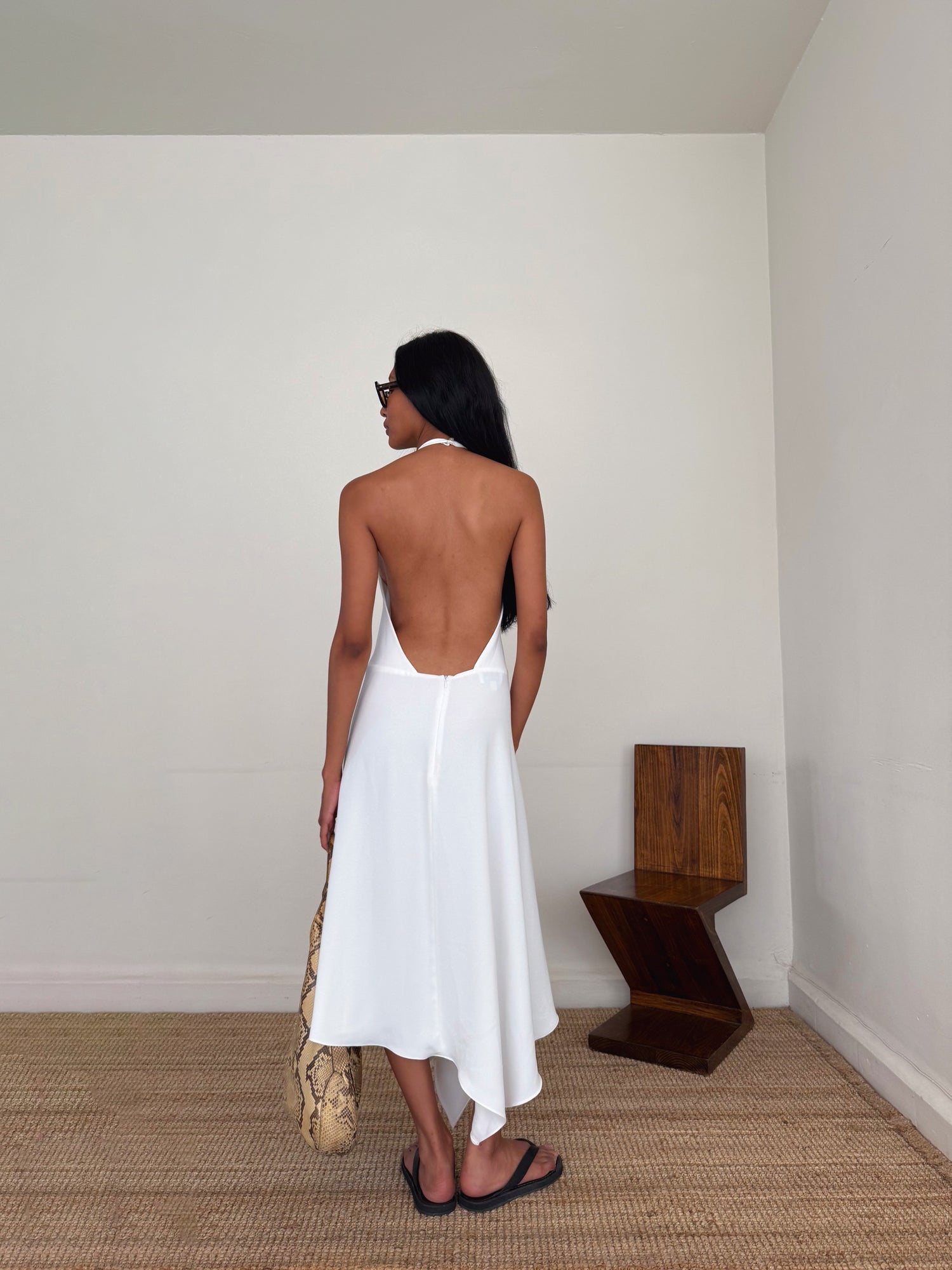 The Crepe Asymmetrical Halter Dress