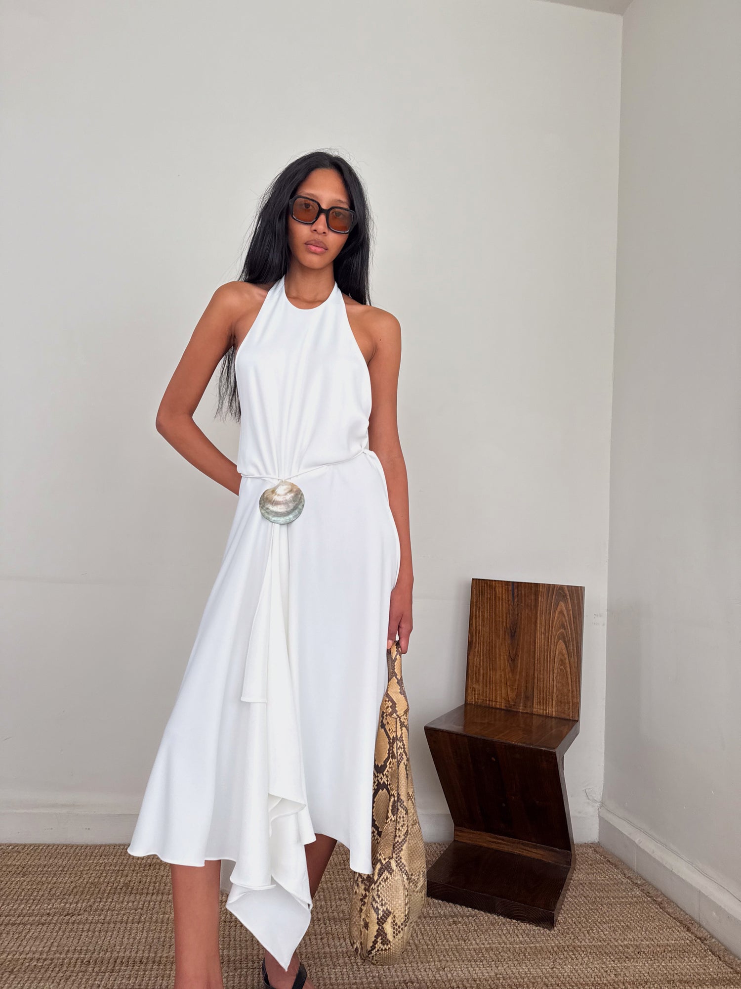 The Crepe Asymmetrical Halter Dress