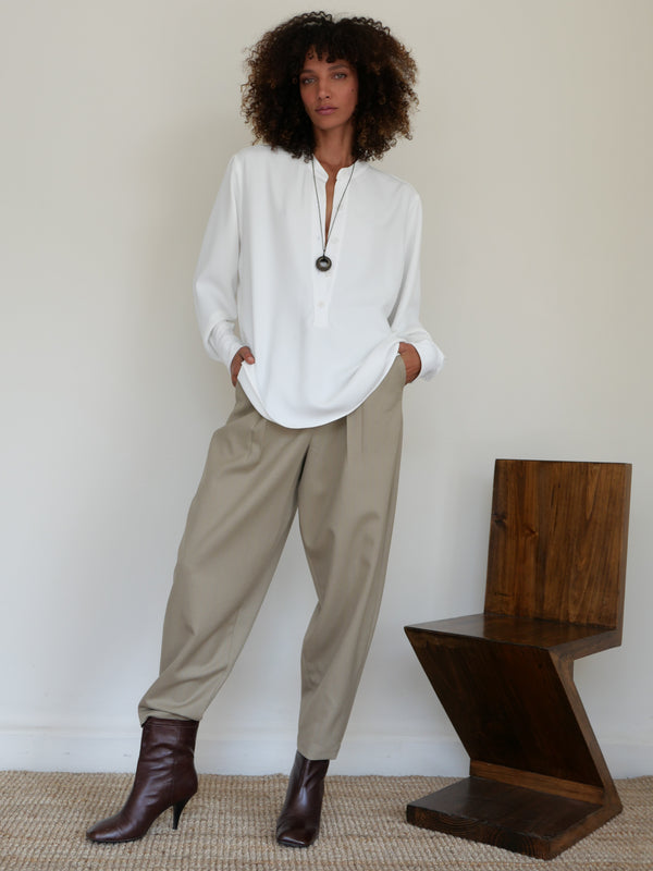 The Pinstripe Wool Barrel Trouser