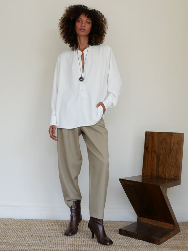 The Pinstripe Wool Barrel Trouser