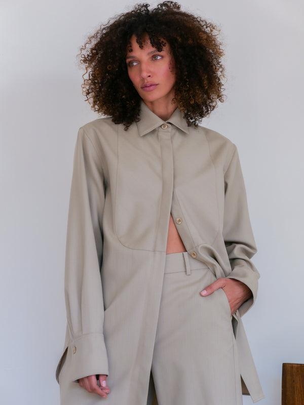 The Pinstripe Wool Tuxedo Shirt