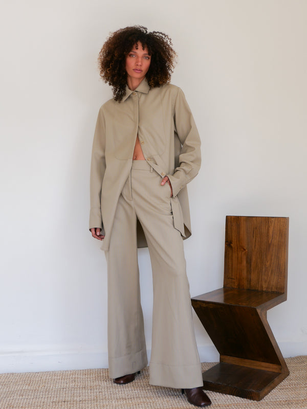 The Pinstripe Wool Flare Trouser