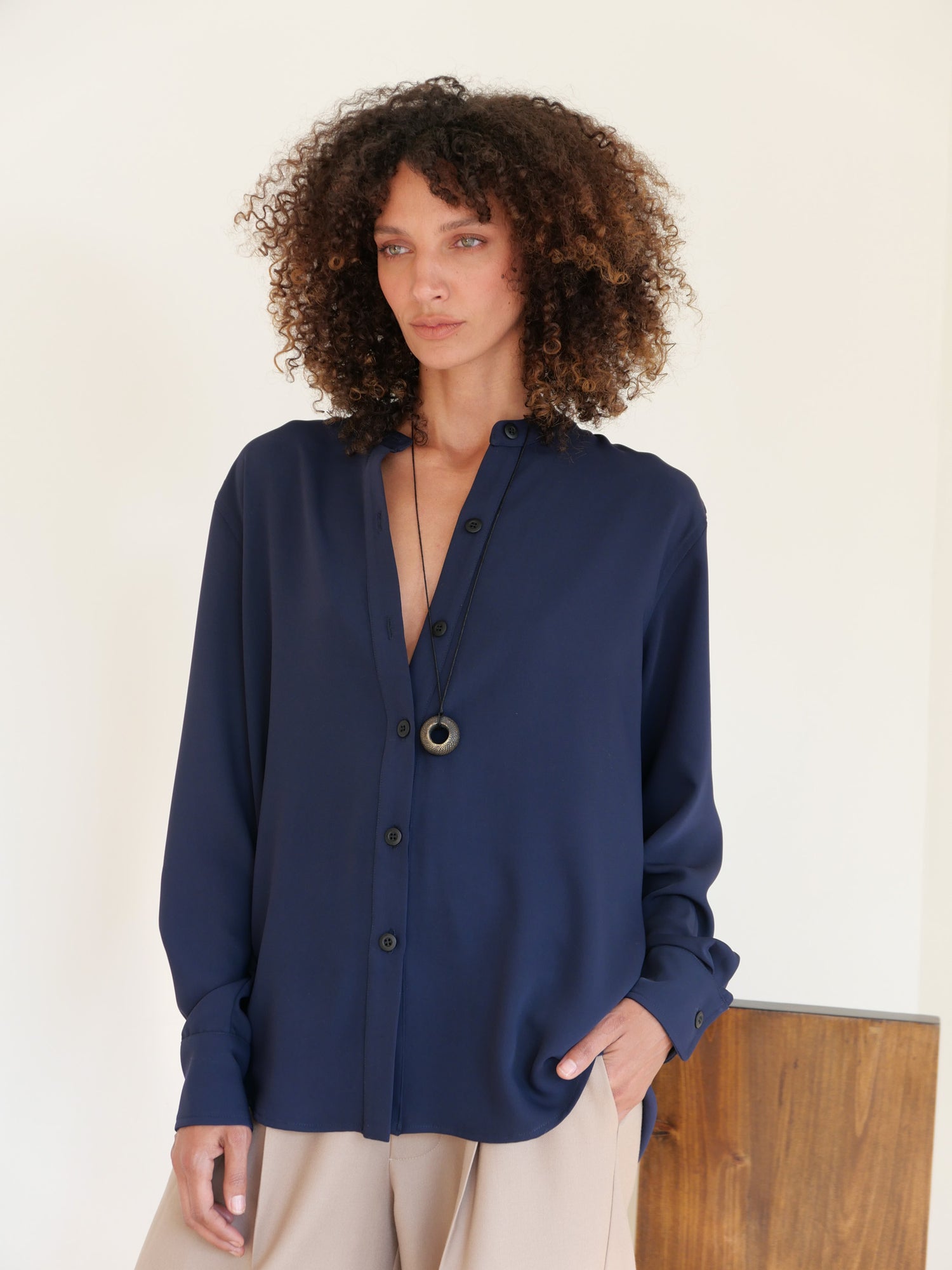 The Collarless Button Down