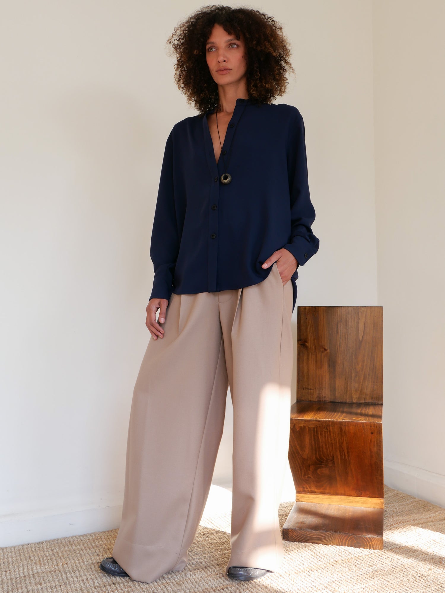 The Collarless Button Down