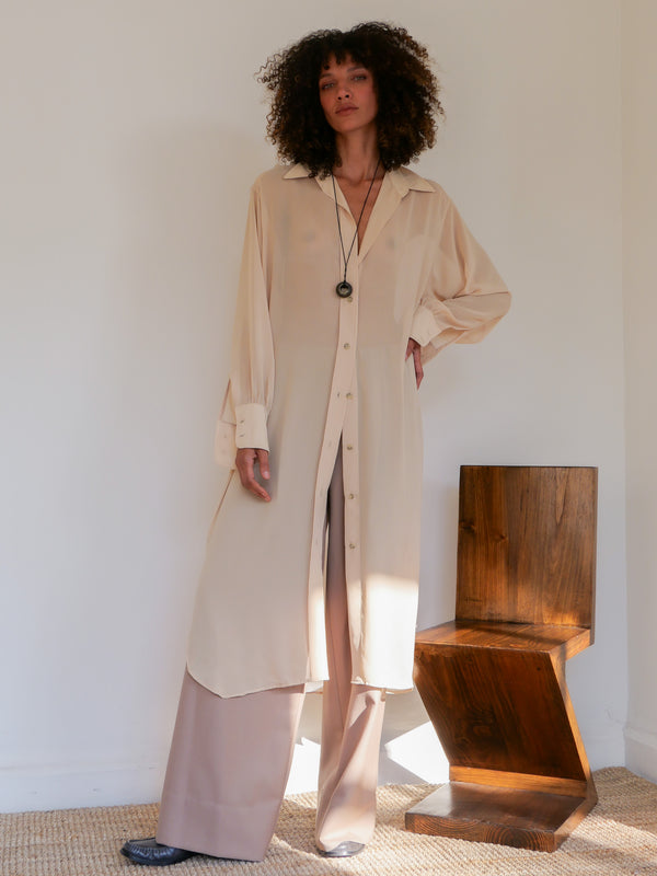 beige bridal shower dress L'AGENCE Cameron Silk Shirt Dress In Light Pink Multi Large Postcard Print main image 0
