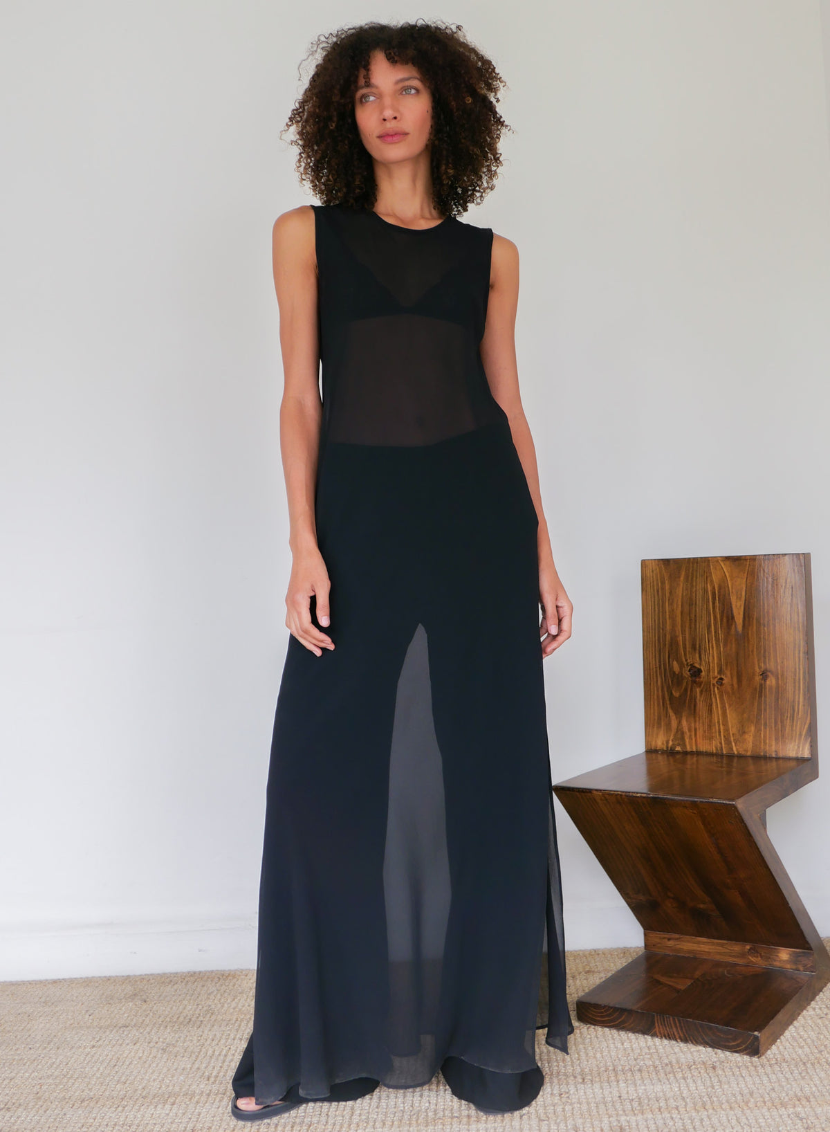 off shoulder sleeveless plain sheer mesh dress The Georgette Sleeveless Dress – SLOAN