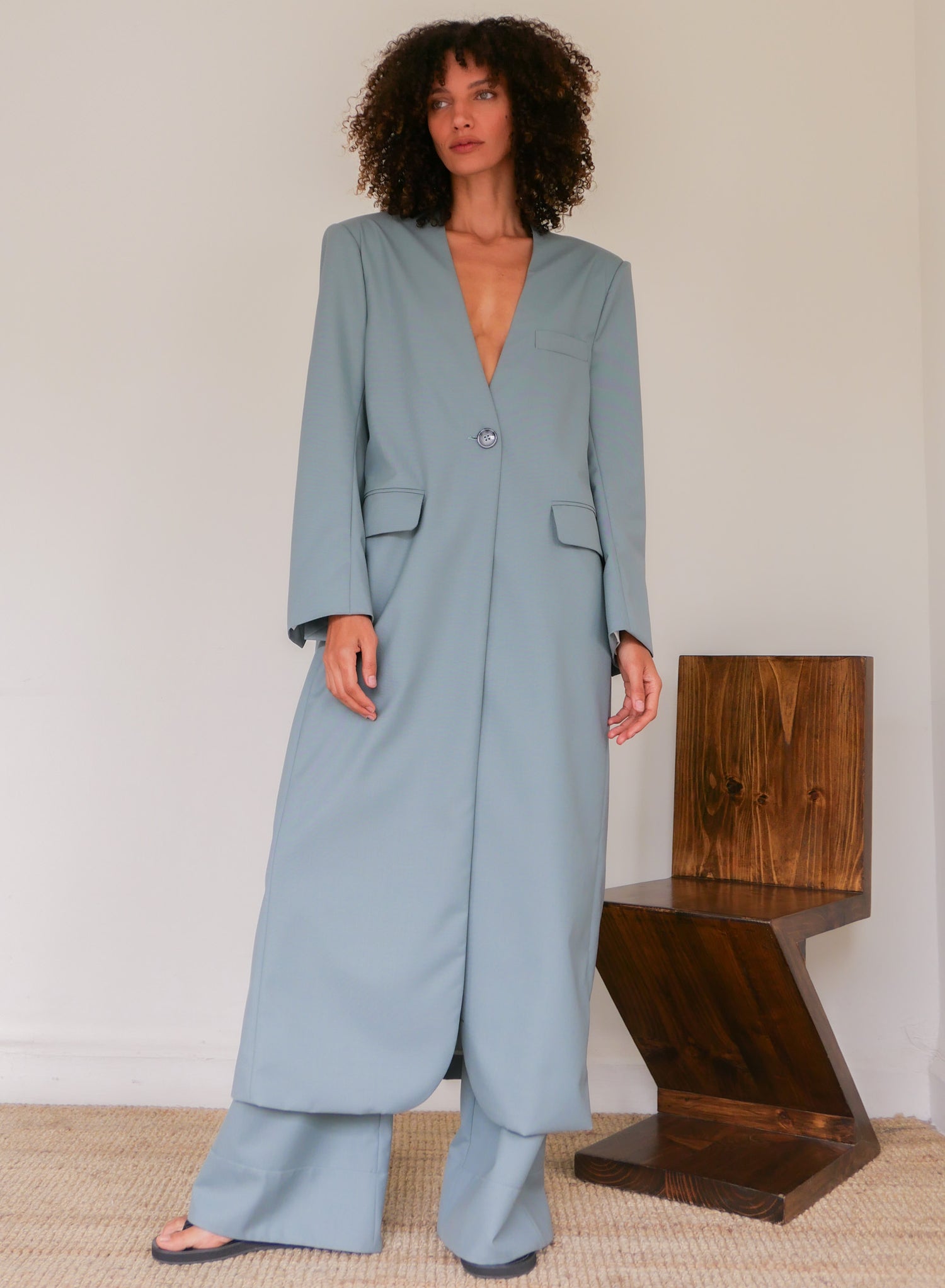 The Summer Wool Long Collarless Coat