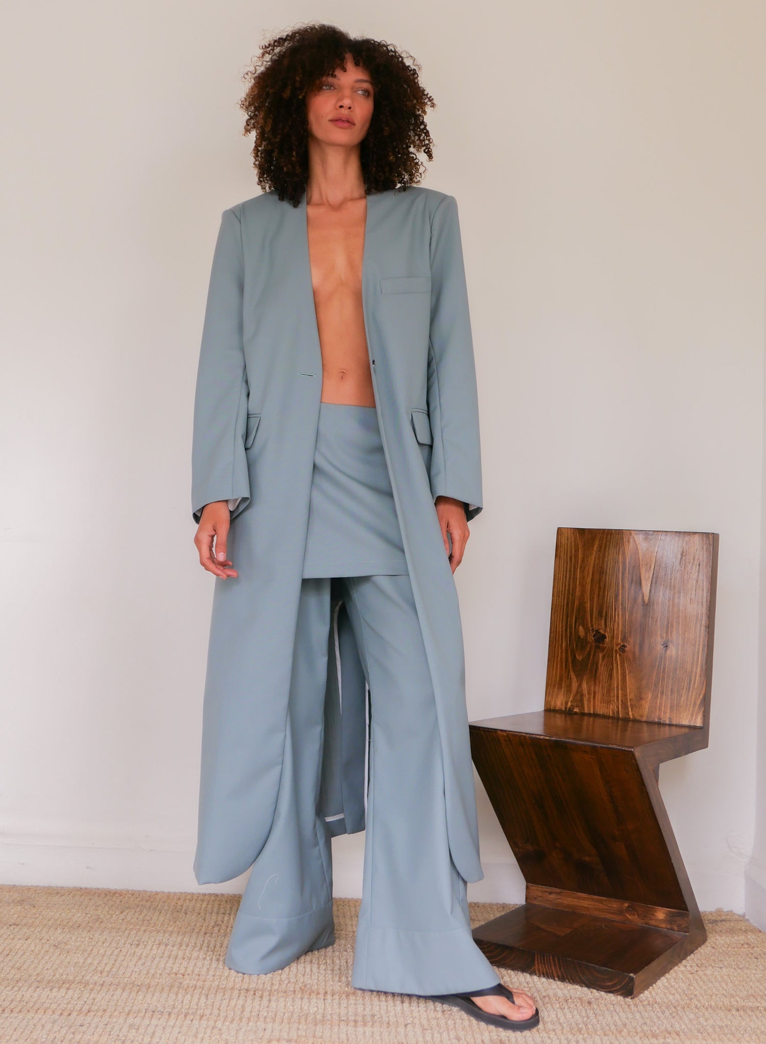 The Summer Wool Long Collarless Coat