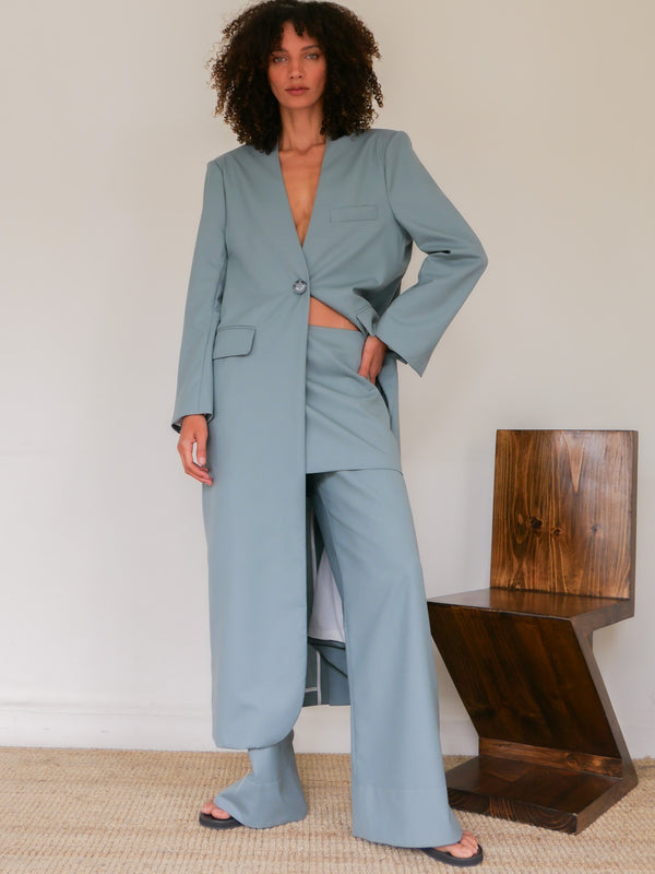 The Summer Wool Long Collarless Coat