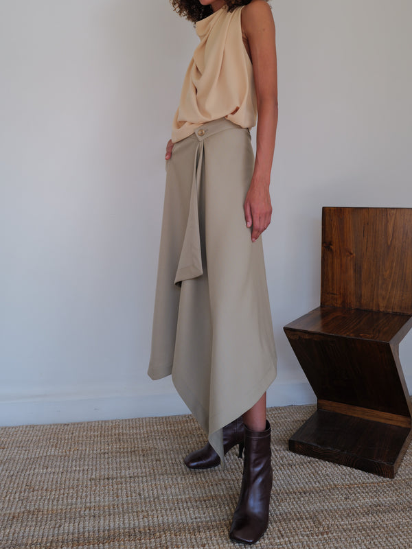 The Pinstripe Wool Asymmetrical Skirt in Yellow/Blue
