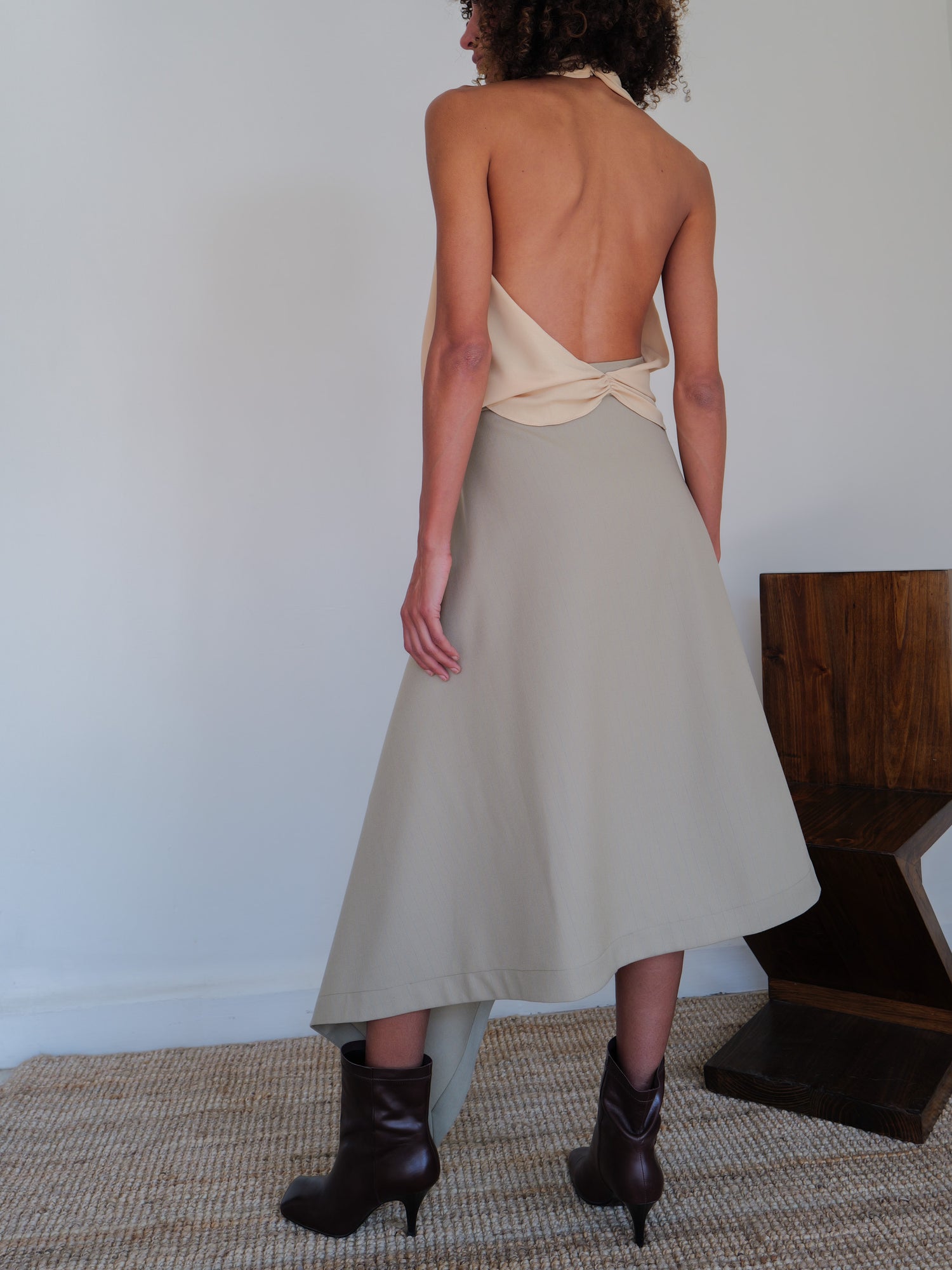 The Pinstripe Wool Asymmetrical Skirt in Yellow/Blue