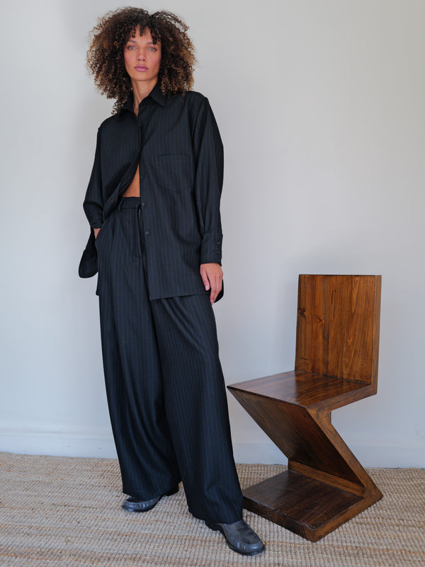 The Pinstripe Wool Boyfriend Shirt