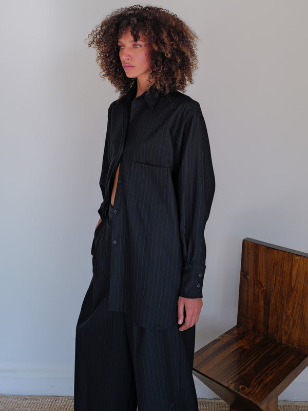 The Pinstripe Wool Boyfriend Shirt