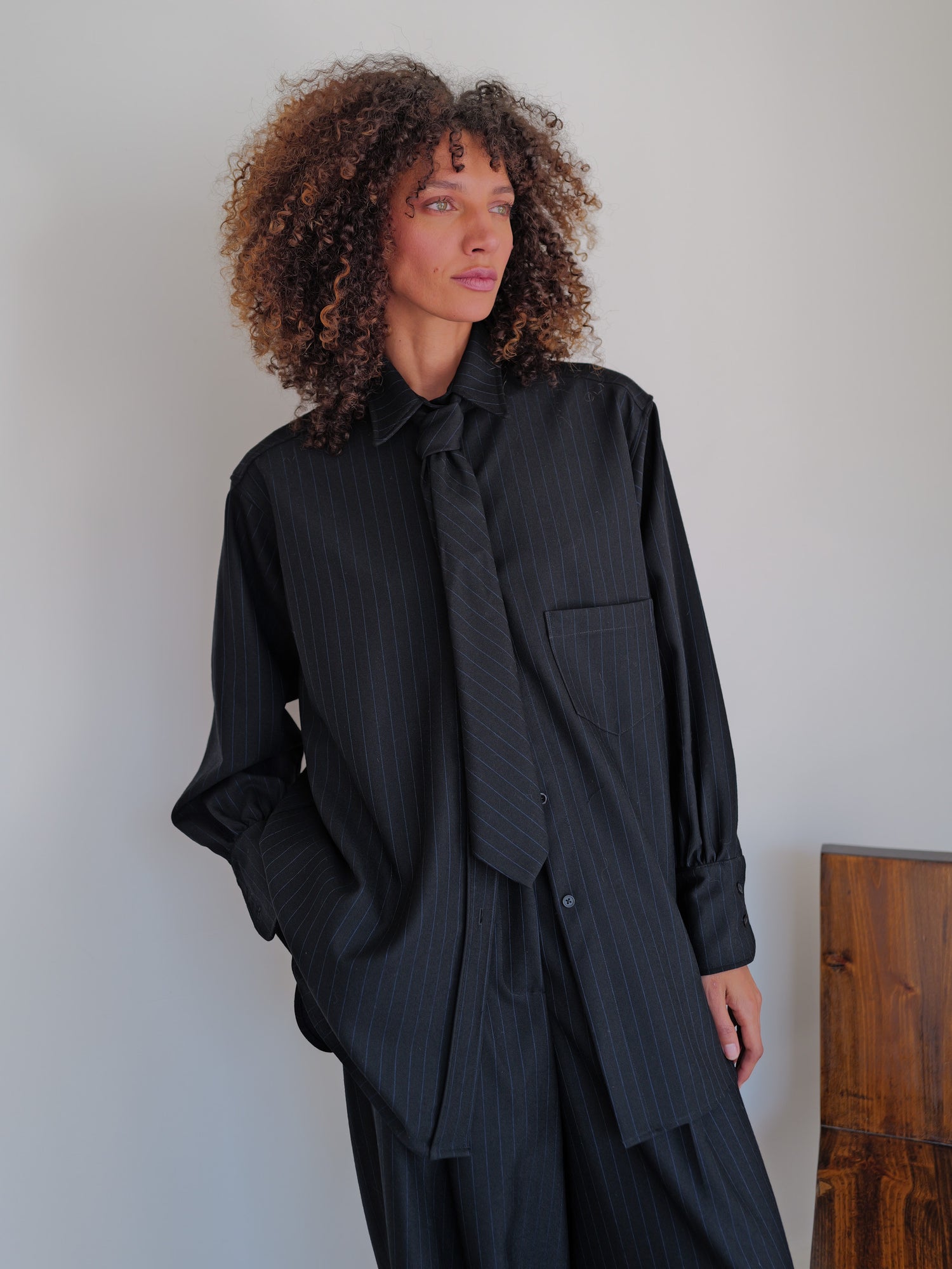 The Pinstripe Wool Necktie in Navy/Black