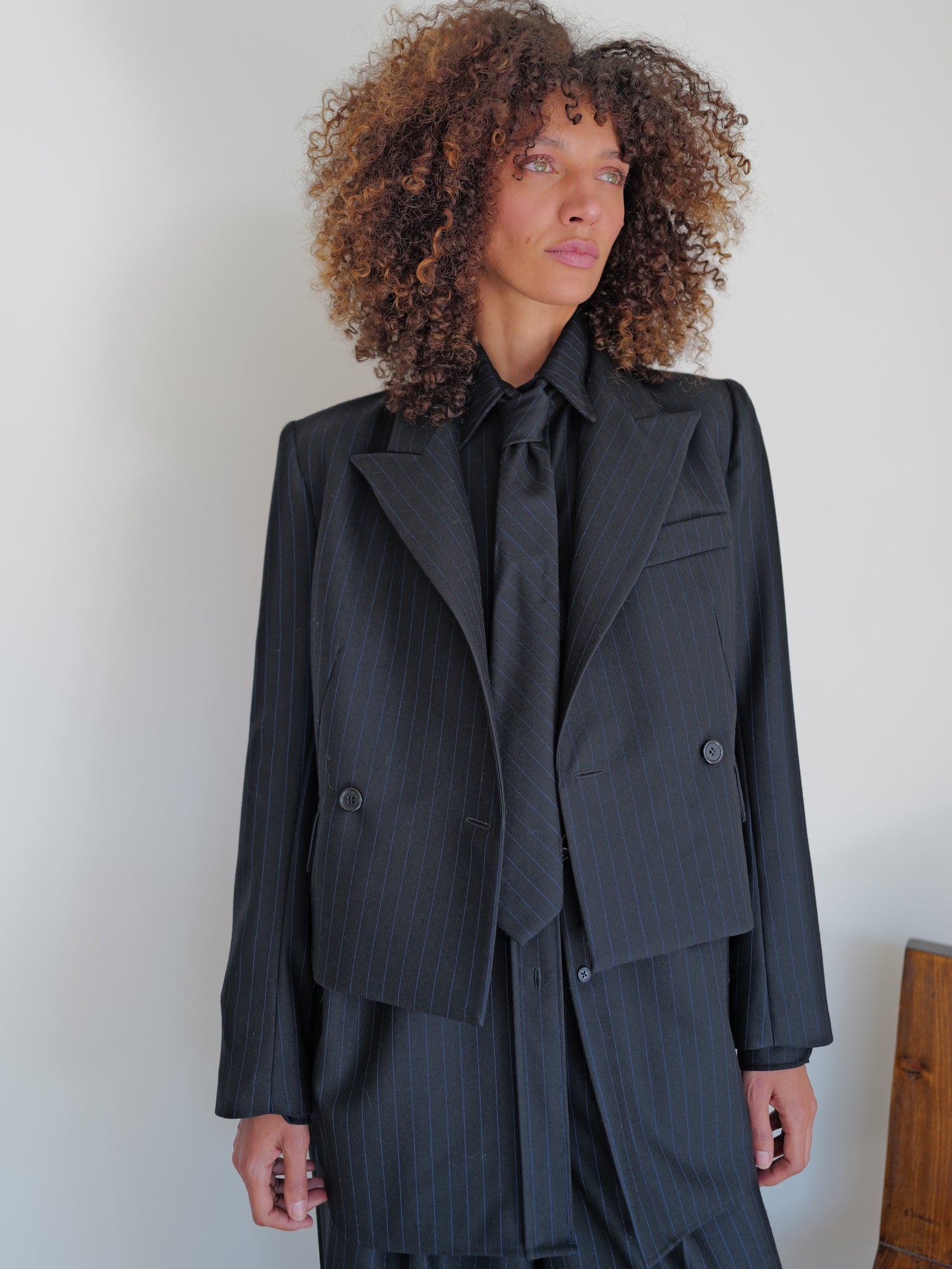 The Pinstripe Wool Necktie in Navy/Black