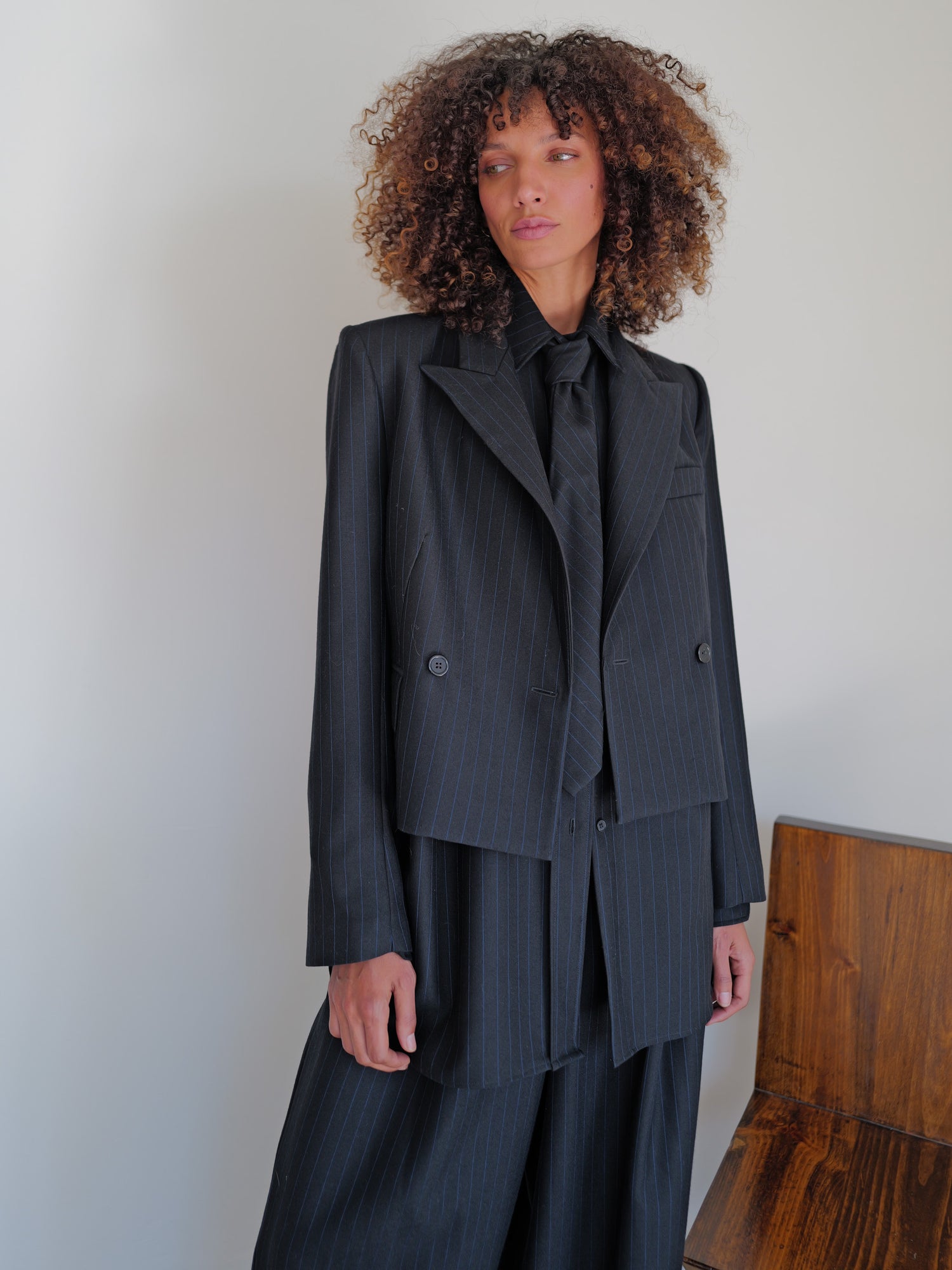 The Pinstripe Wool Necktie in Navy/Black
