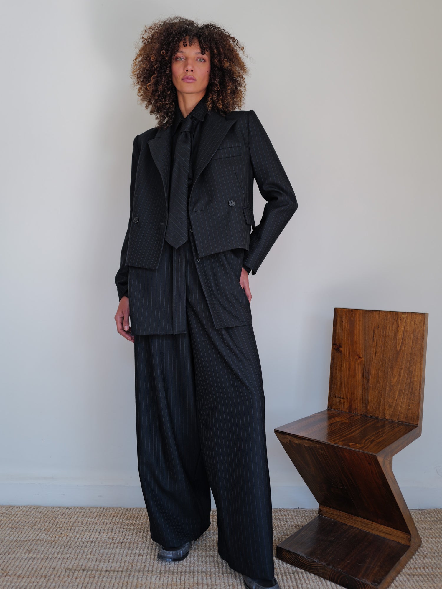 The Pinstripe Tuxedo Blazer in Navy