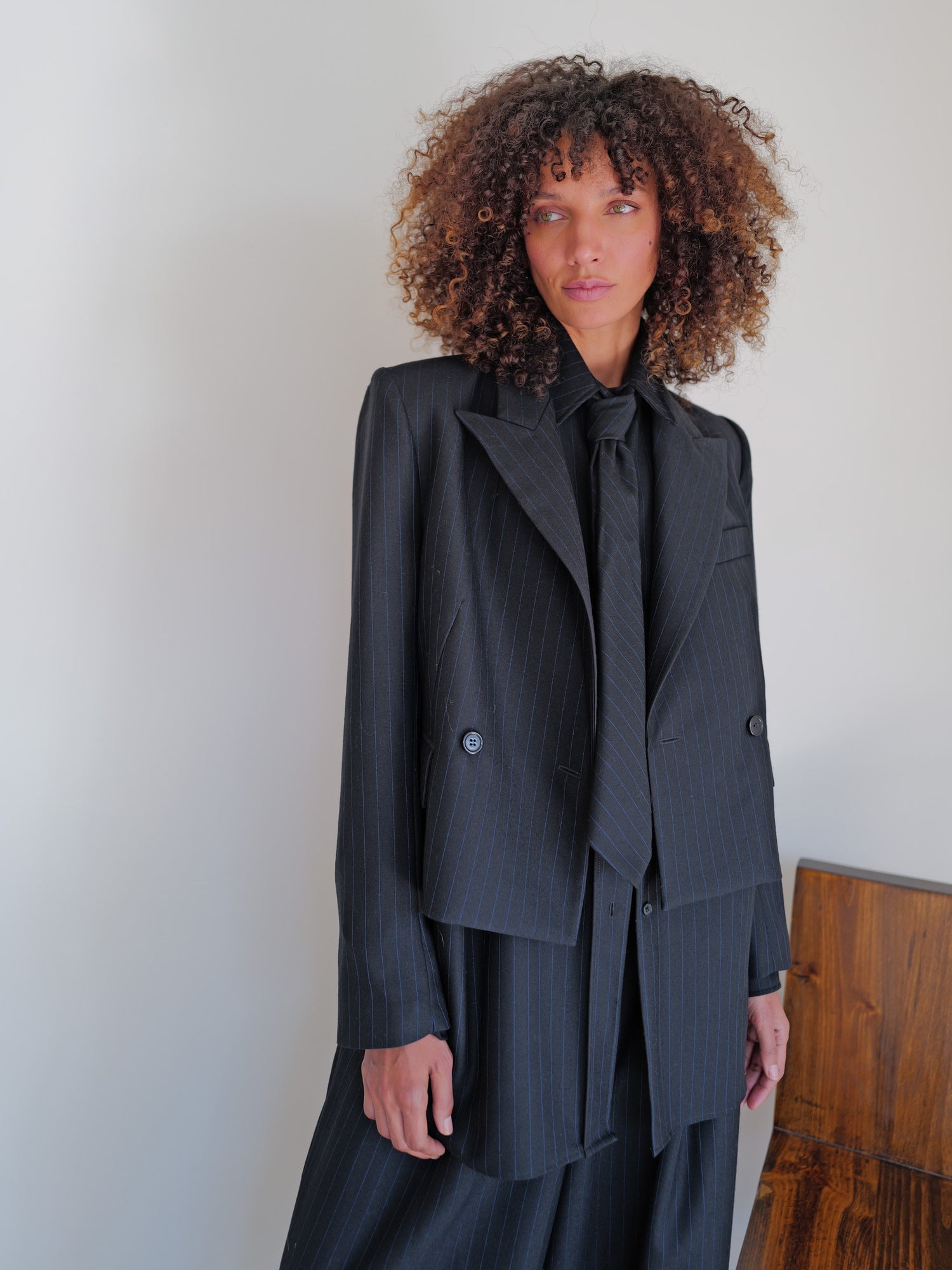 The Pinstripe Wool Necktie in Navy/Black
