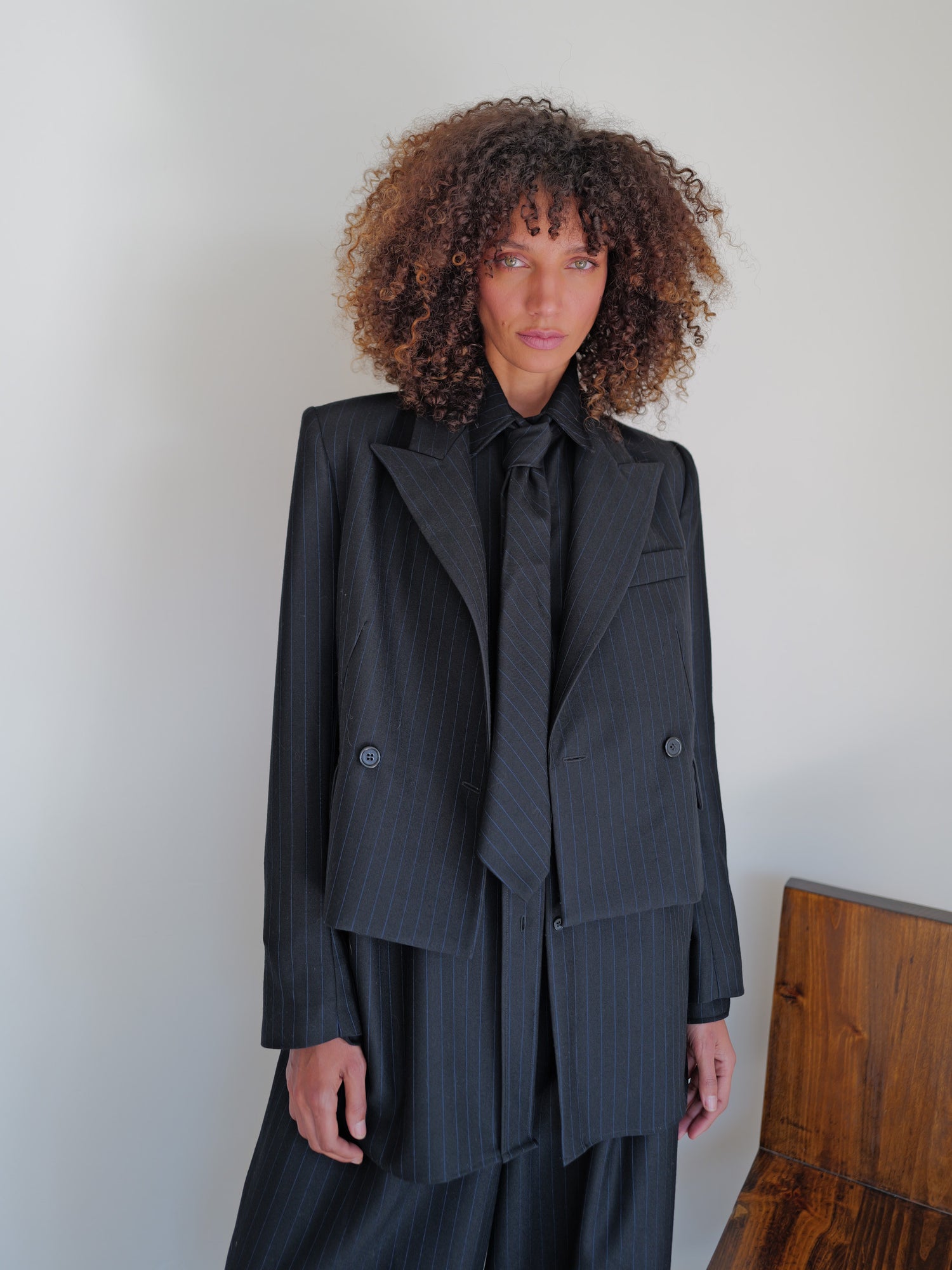 The Pinstripe Tuxedo Blazer in Navy