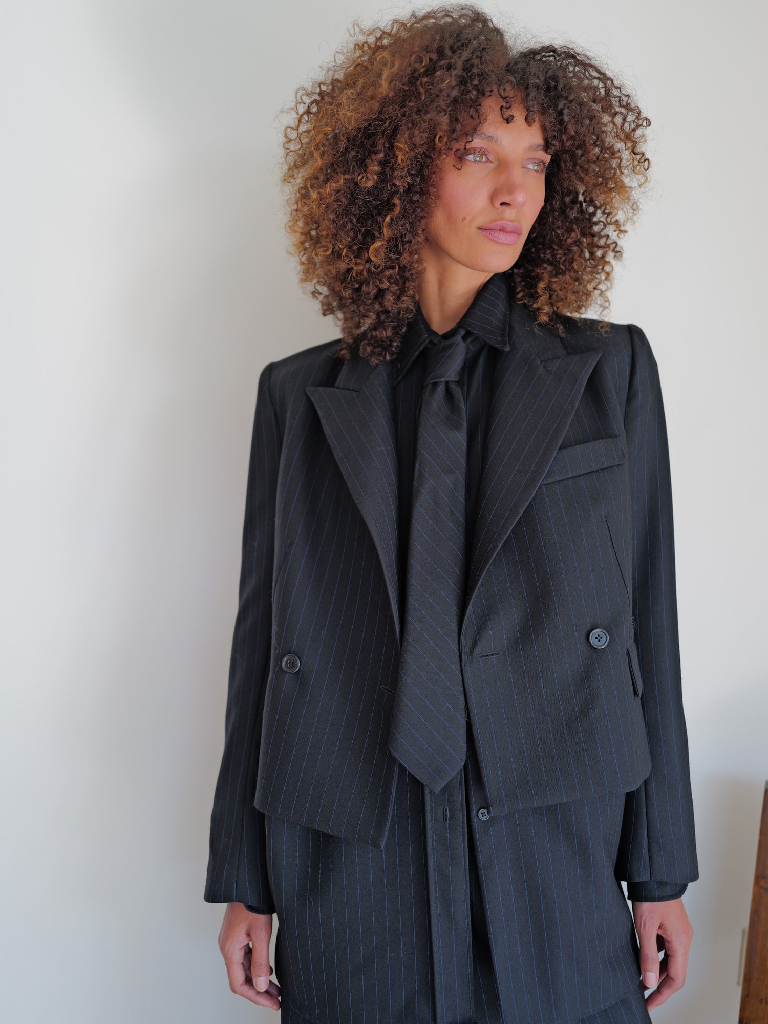 The Pinstripe Wool Necktie in Navy/Black