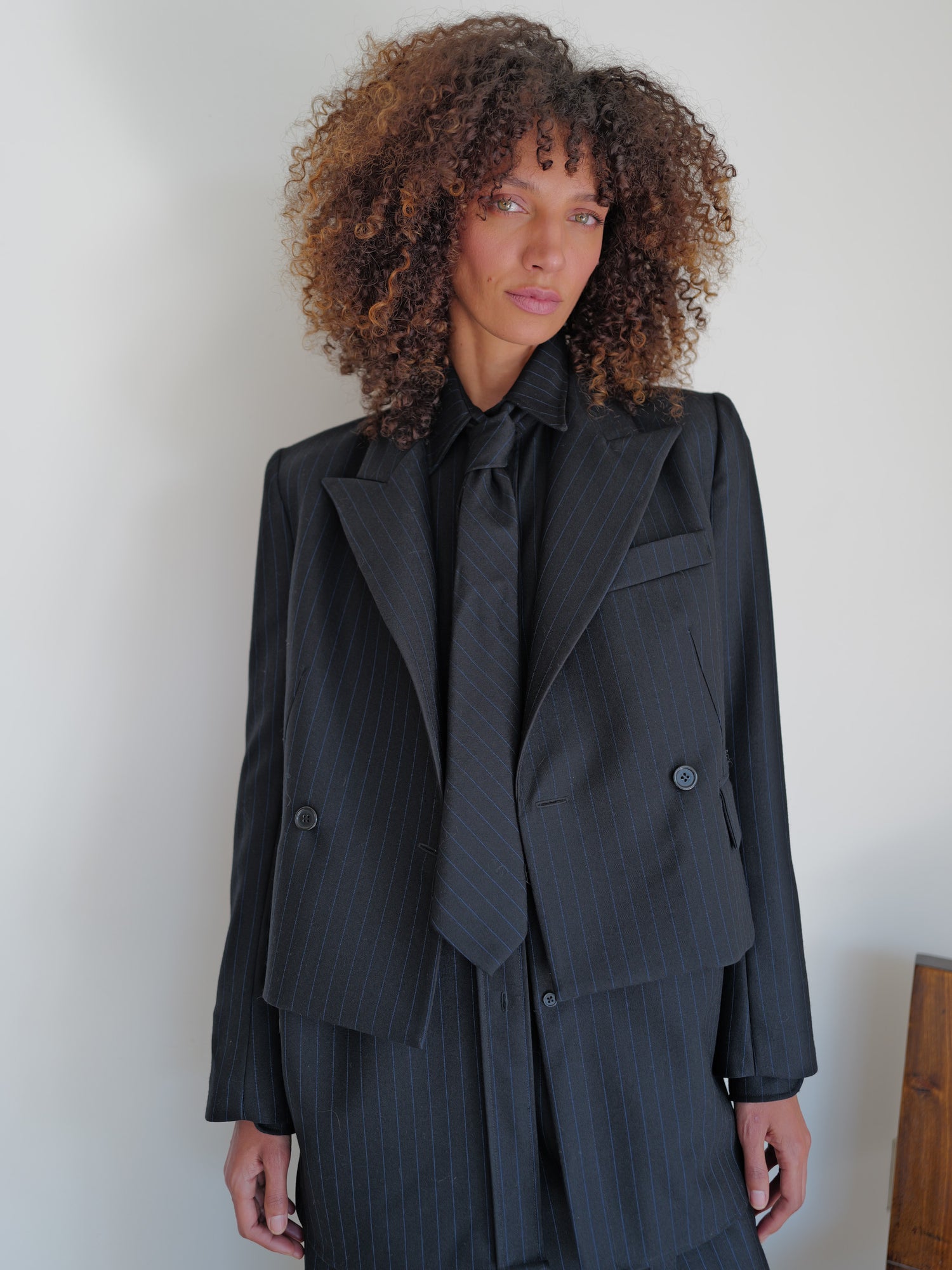The Pinstripe Wool Necktie in Navy/Black