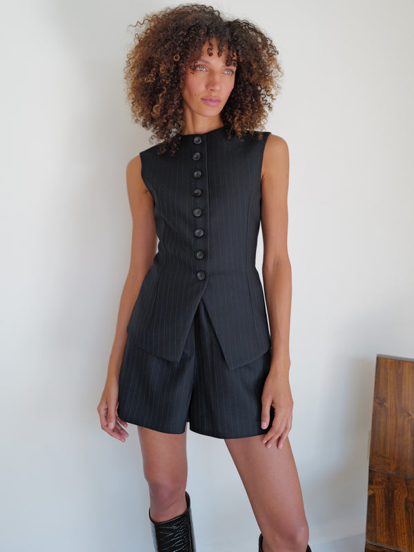 The Pinstripe Wool Sculpted Vest