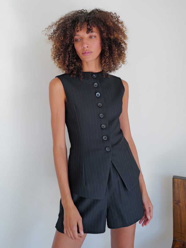 The Pinstripe Wool Sculpted Vest