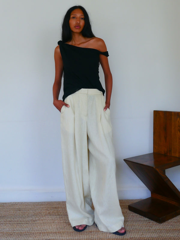 The Linen Wide Leg Pleated Trouser