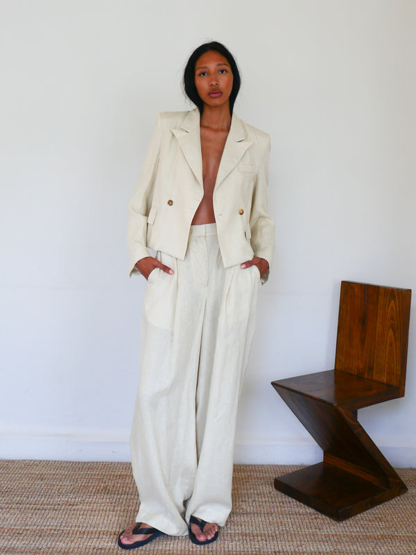 The Linen Wide Leg Pleated Trouser