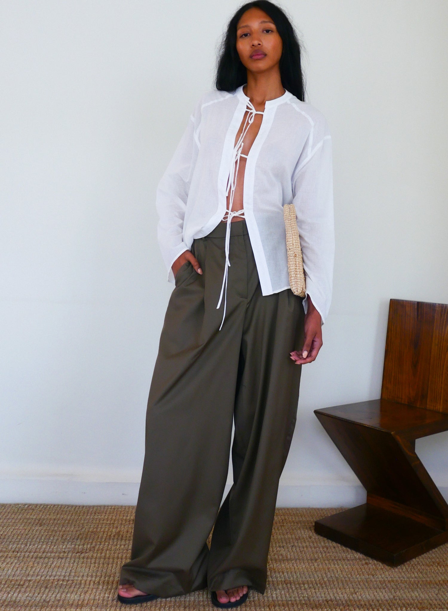 The Summer Wool Wide Leg Pleated Trouser
