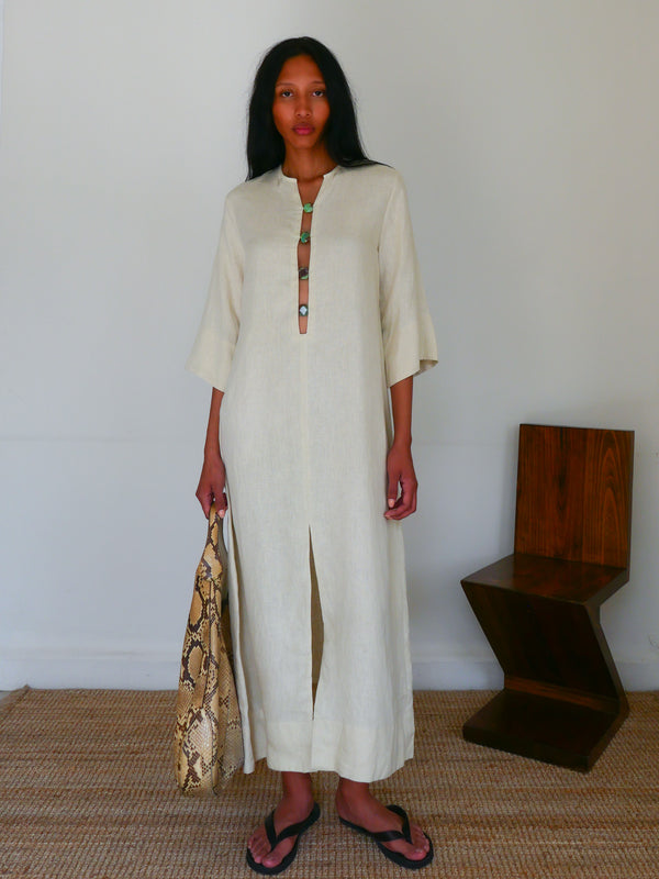The Linen Split Tunic in Ecru