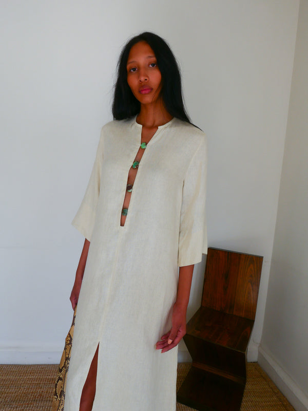 The Linen Split Tunic in Ecru