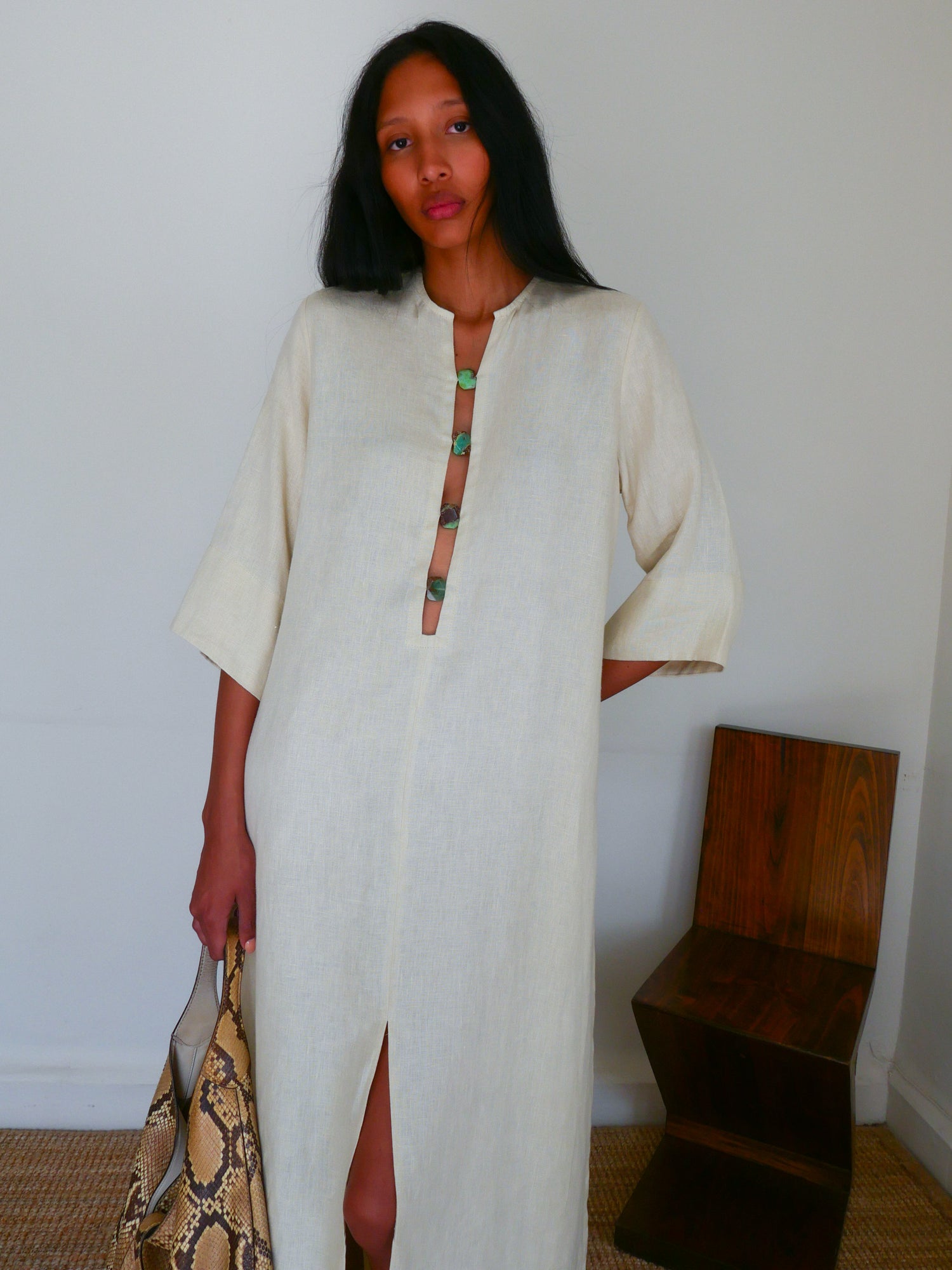 The Linen Split Tunic in Ecru