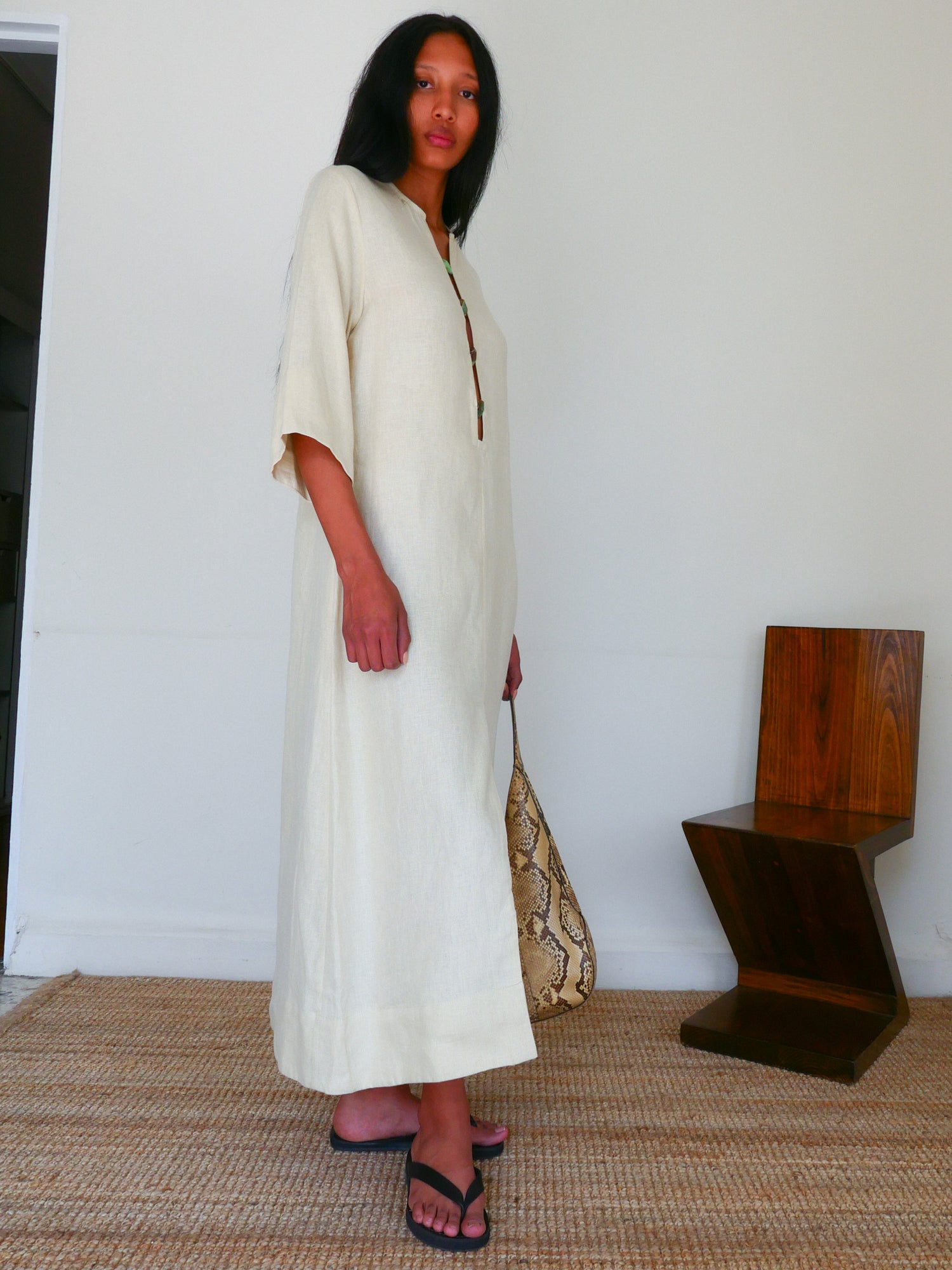 The Linen Split Tunic in Ecru