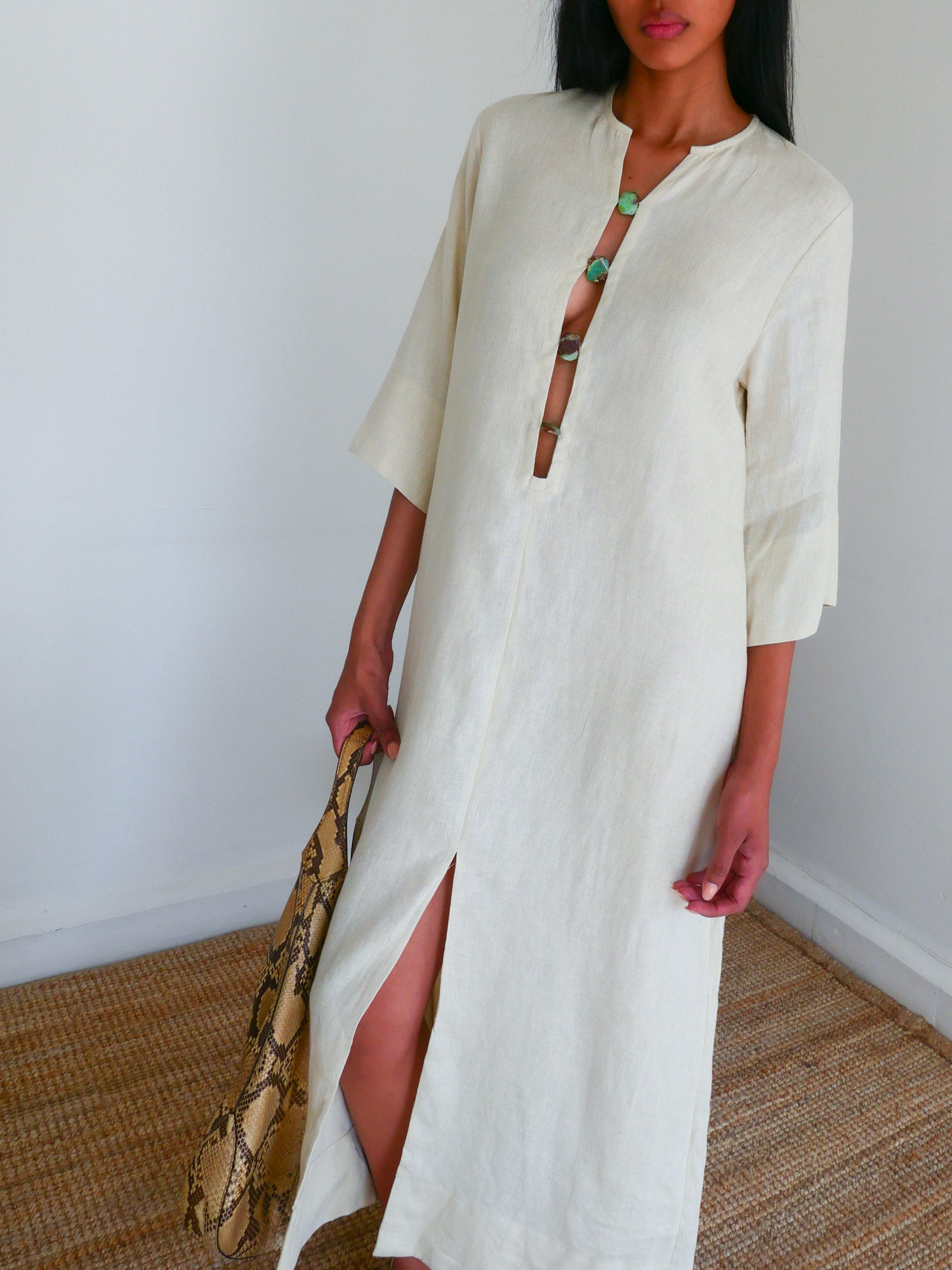 The Linen Split Tunic in Ecru