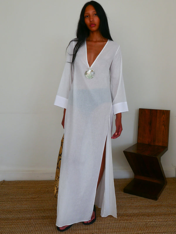 The Cotton Voile V Neck Slit Kaftan