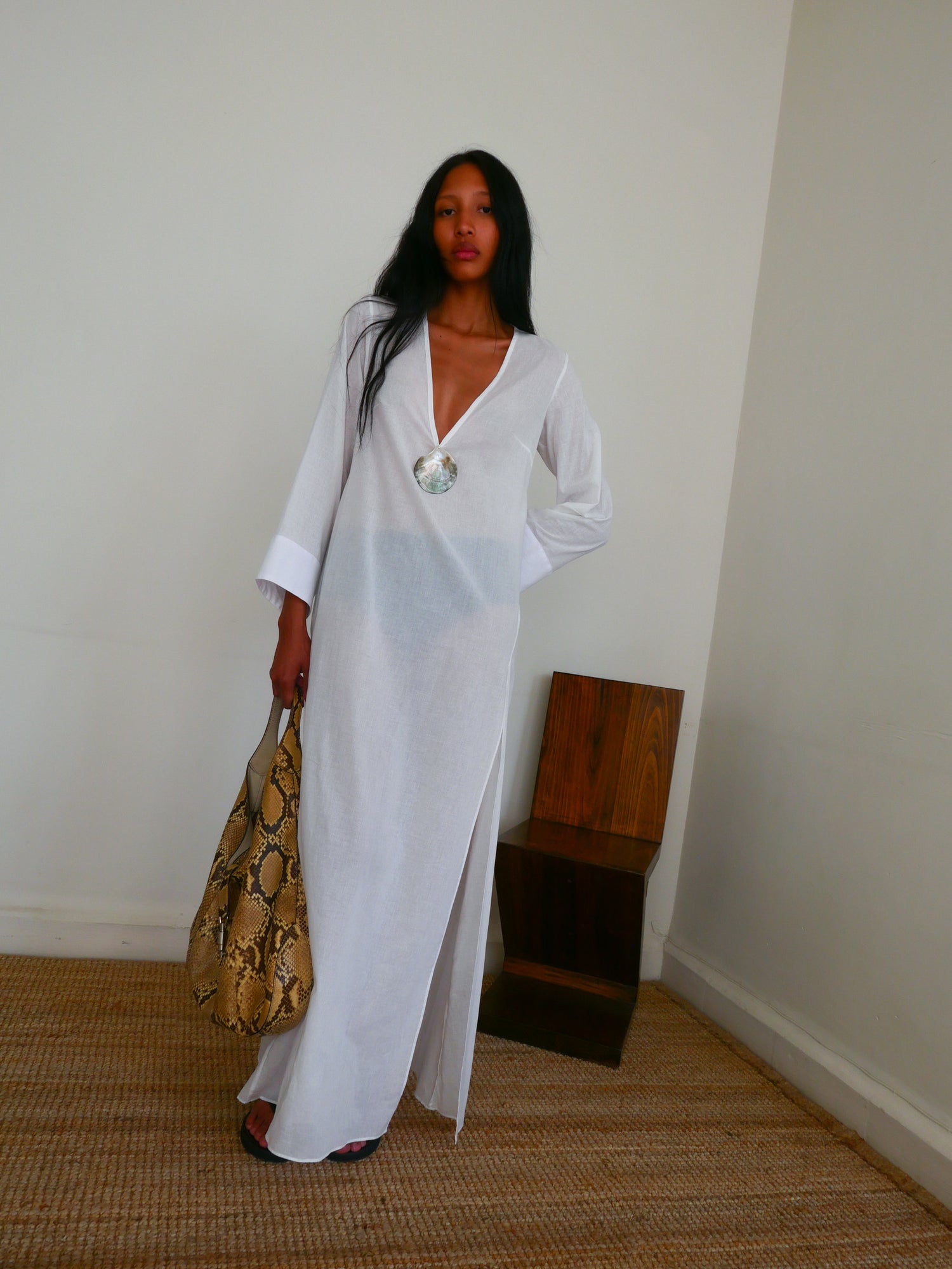 The Cotton Voile V Neck Slit Kaftan